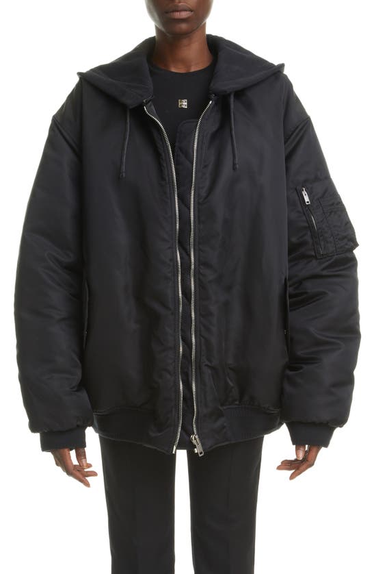 Givenchy Oversized Hooded Jersey And Shell Bomber Jacket In Nero
