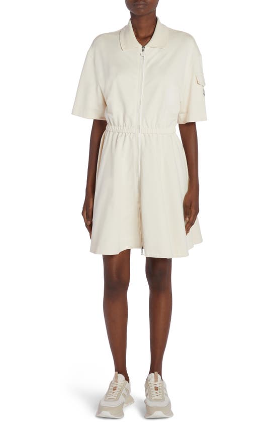 Shop Moncler Cotton Fleece Polo Dress In Ivory
