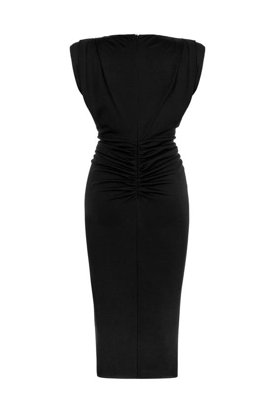 Shop Nocturne Draped Dress With Shoulder Pad In Black