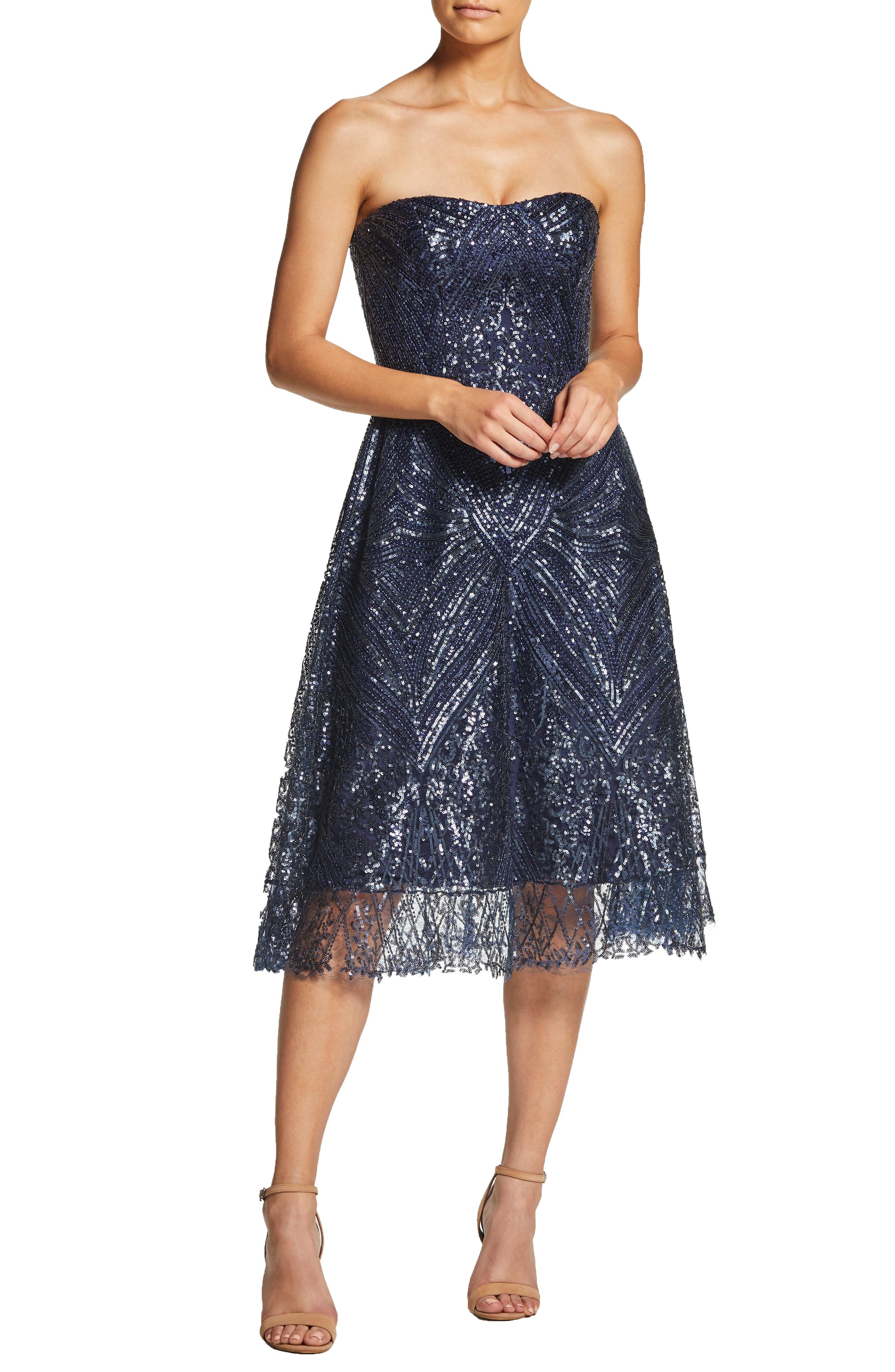 Dress The Population Sarah Sequin Strapless Fit & Flare Dress, Size - (Nordstrom Exclusive)