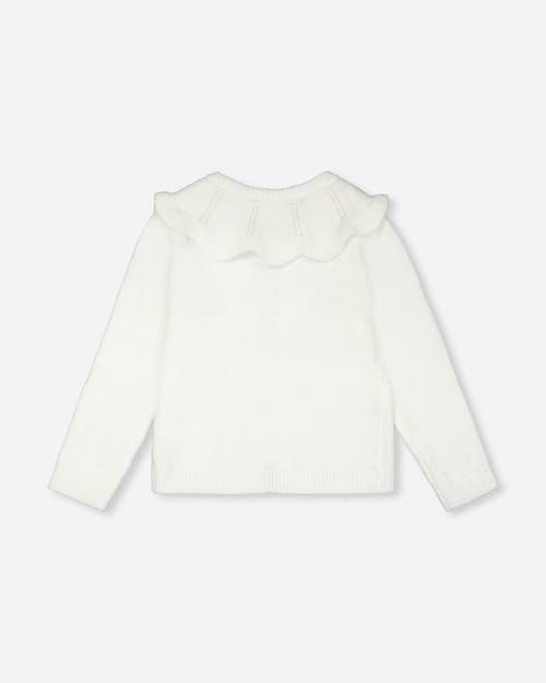 Shop Deux Par Deux Little Girl's Knitted Cardigan With Beaded Collar Off White