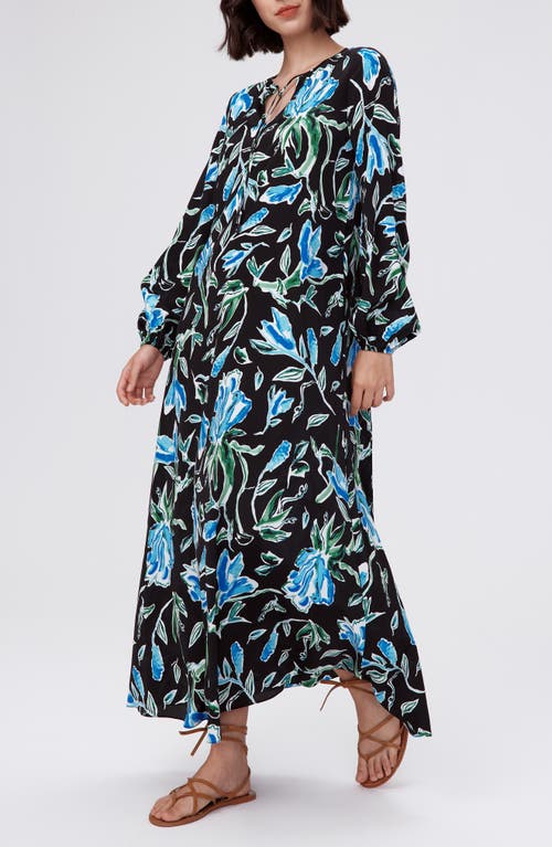 Shop Diane Von Furstenberg Vandy Floral Long Sleeve Maxi Dress In Tulip Fields Blue Lg