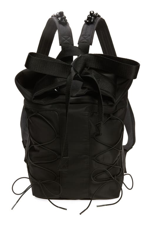 Sporty Crystal Embellished Lace-Up Military Backpack in Black/Jet