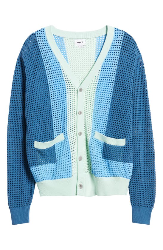 Shop Obey Anderson '60s Stripe Cotton Cardigan In Coronet Blue Multi