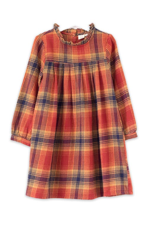 Beet World Girls' Long Sleeve Plaid Flannel Dress | Orange Check In Orange