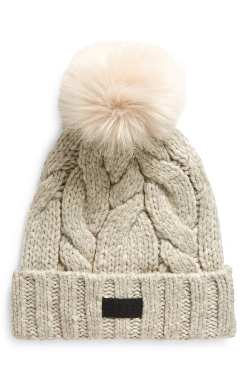 UGG(r) Cable Knit Pom Beanie in Light Grey