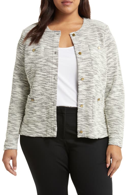 NIC+ZOE Mixed Up Cotton Blend Jacket in Ivory Black Mix