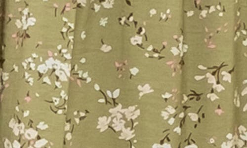 August Sky Ditsy Floral Short Sleeve Tiered Midi Dress In Olive Multi