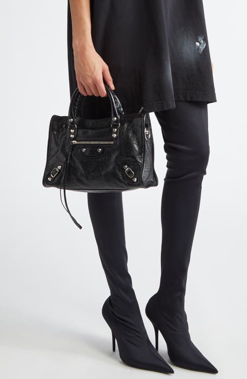Balenciaga Le City Small Embellished Textured-leather Tote In Black