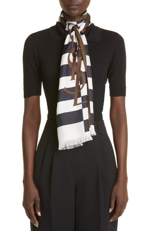 Saint Laurent Stripe Logo Silk Scarf in Off White/Multicolor at Nordstrom