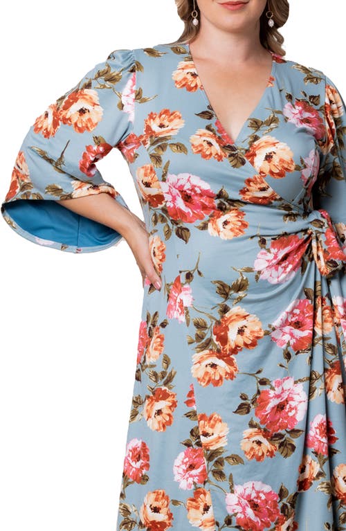 Shop Kiyonna Gemini Floral Bell Sleeve Wrap Dress In English Tea Rose