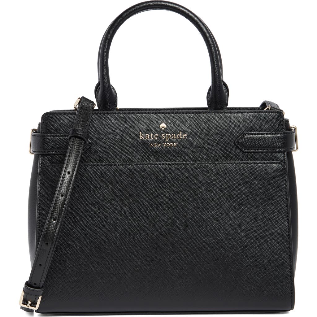 Kate Spade Staci Medium Black Saffiano Leather Crossbody Satchel Bag Handbag In Black
