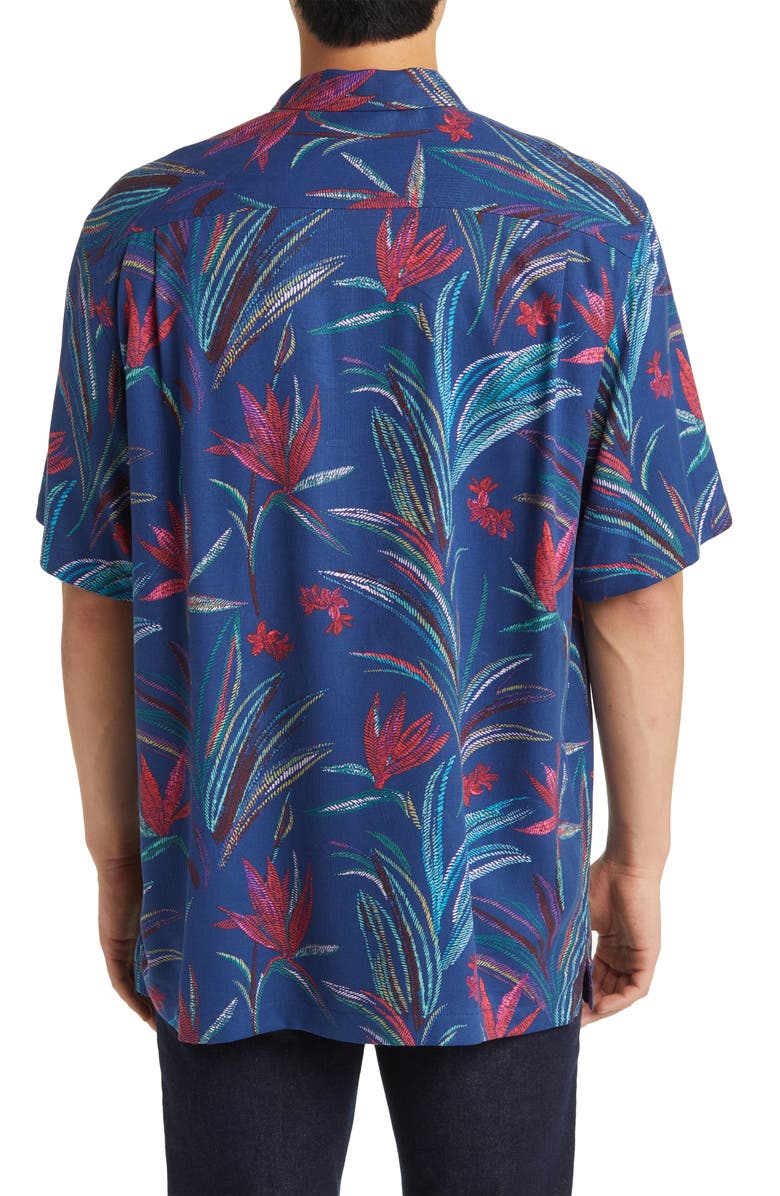 Tommy Bahama Manriscala Blooms Short Sleeve Silk Button-Up Shirt, Alternate, color, Bering Blue