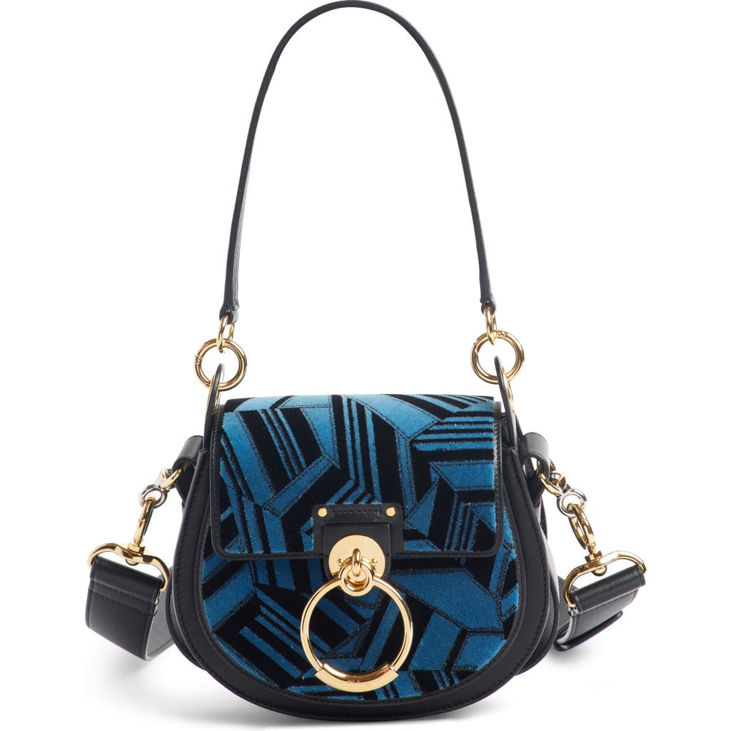 Chloé Small Tess Geo Calfskin Leather Shoulder Bag In Blue