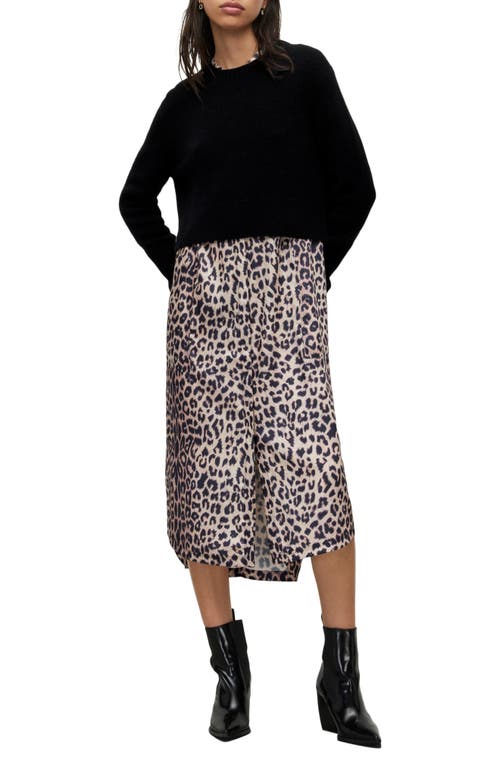 AllSaints Angelina Leopard Print Long Sleeve Sweater and Sleeveless Dress Set Black at Nordstrom,