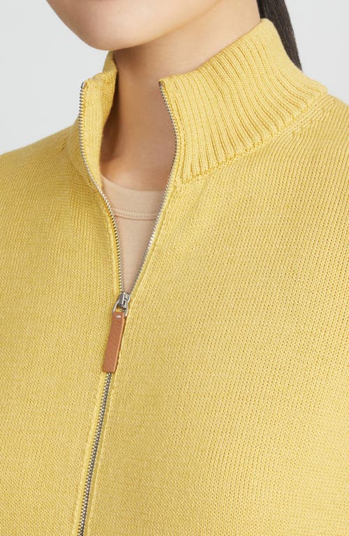 Lafayette 148 Cotton-silk Tape Fitted Bomber Sweater In Canary Yellow