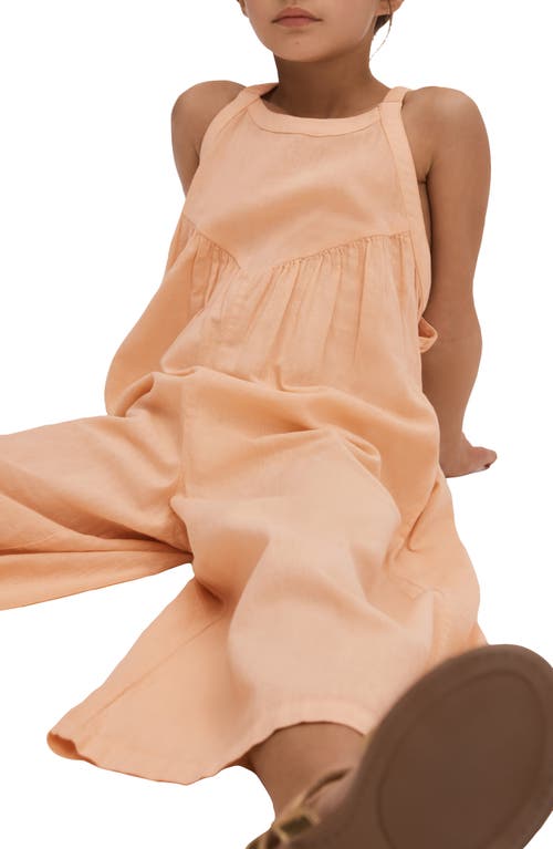 Shop Reiss Kids' Daphne Sr. Wide Leg Cotton & Linen Jumpsuit In Peach