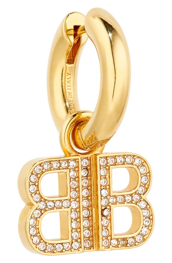 Shop Balenciaga Bb Logo Rhinestone Hoop Earrings In Gold/ Crystal