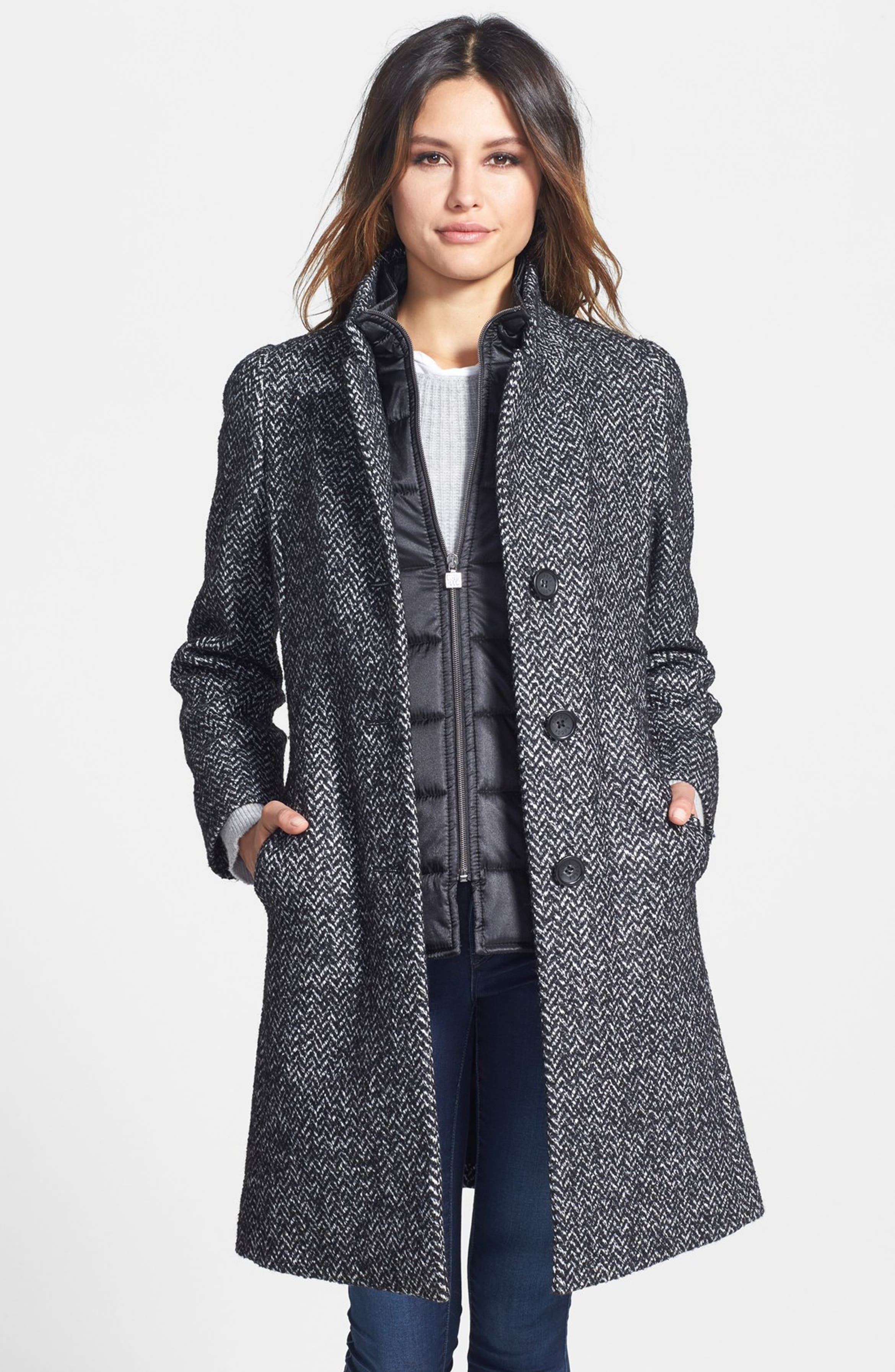 Cinzia Rocca Wool Blend Walking Coat with Removable Quilted Bib (Petite ...