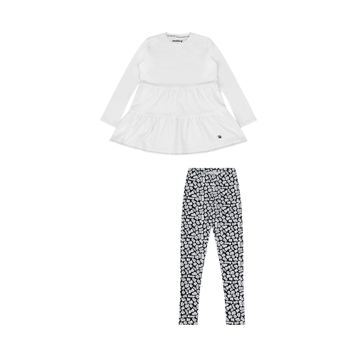 Mixed Up Clothing Girls Tiered Tunic And Legging Set In White/black/hello