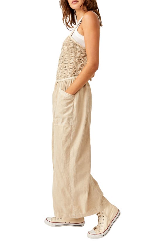 Shop Free People Forever Always Cotton Wide Leg Jumpsuit In Bleached Sand