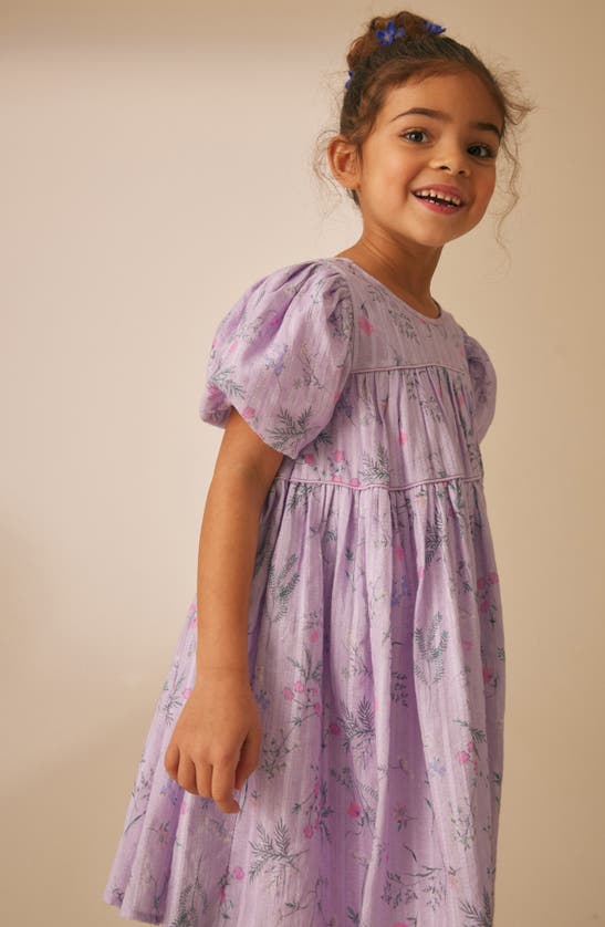 Shop Laura Ashley Kids' Croswell Shimmer Stripe Babydoll Dress In Lilac Floral