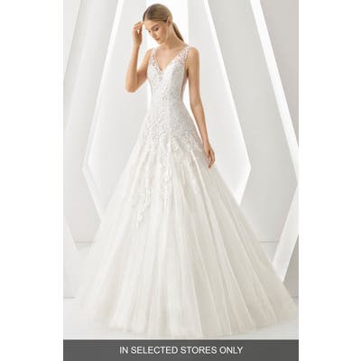Rosa Clara Denar V-Neck Lace & Tulle Gown, Size IN STORE ONLY - White