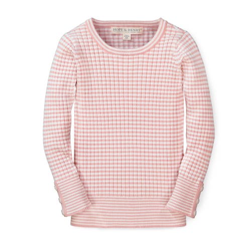 Hope & Henry Baby Girls' Rib Knit Sweater Top, Infant In White And Rose Mini Stripe