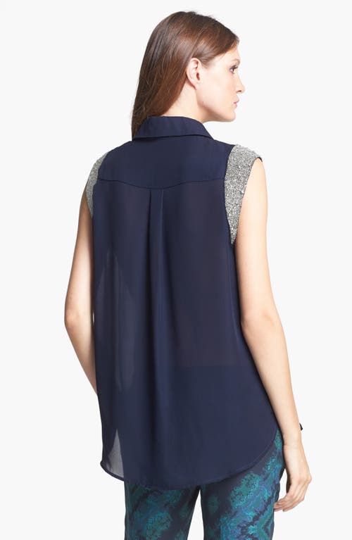 Haute Hippie Embellished Sleeve Silk Blouse In Midnight