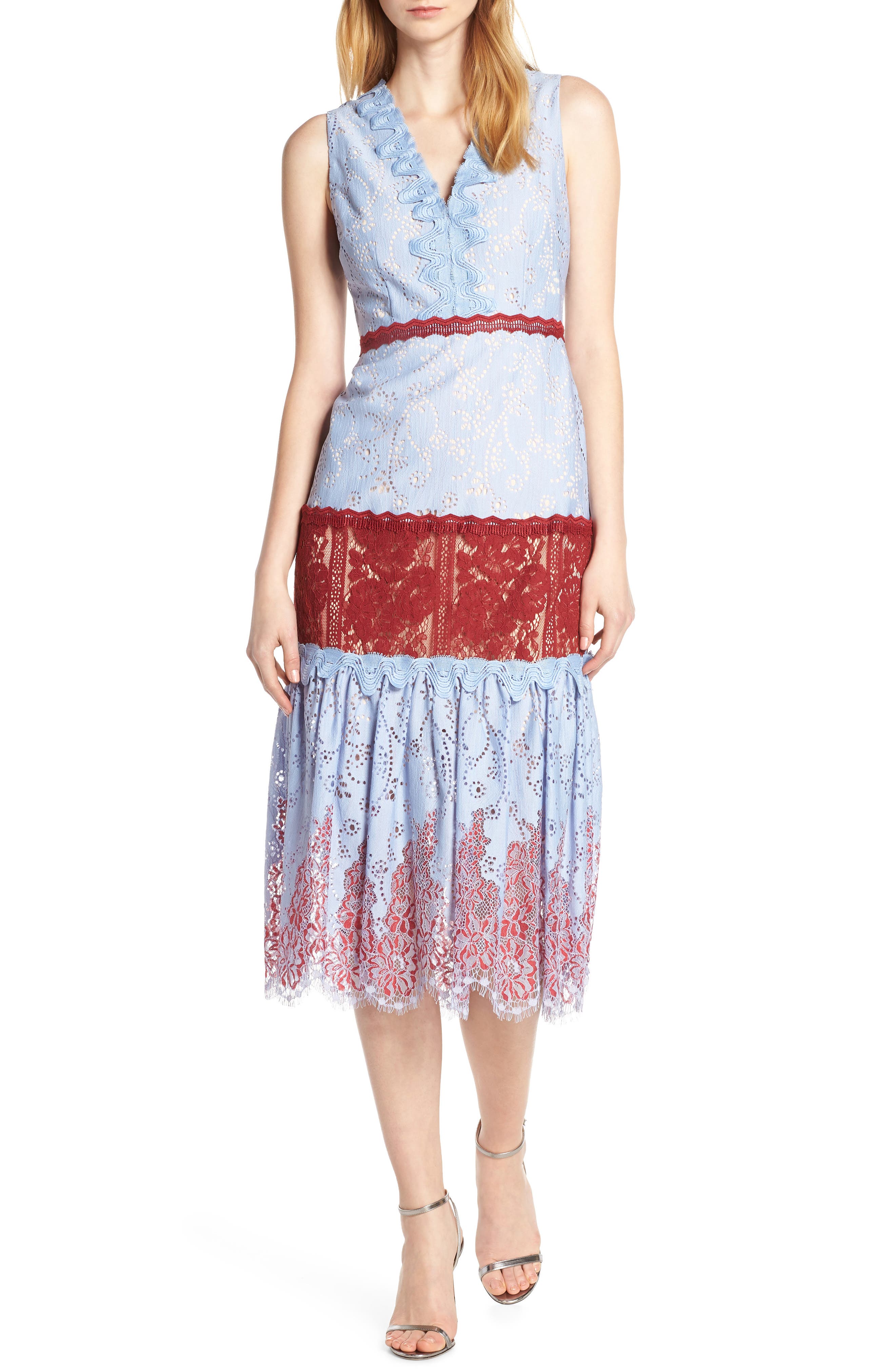 Foxiedox Fifi Lace Tea Length Dress, Blue