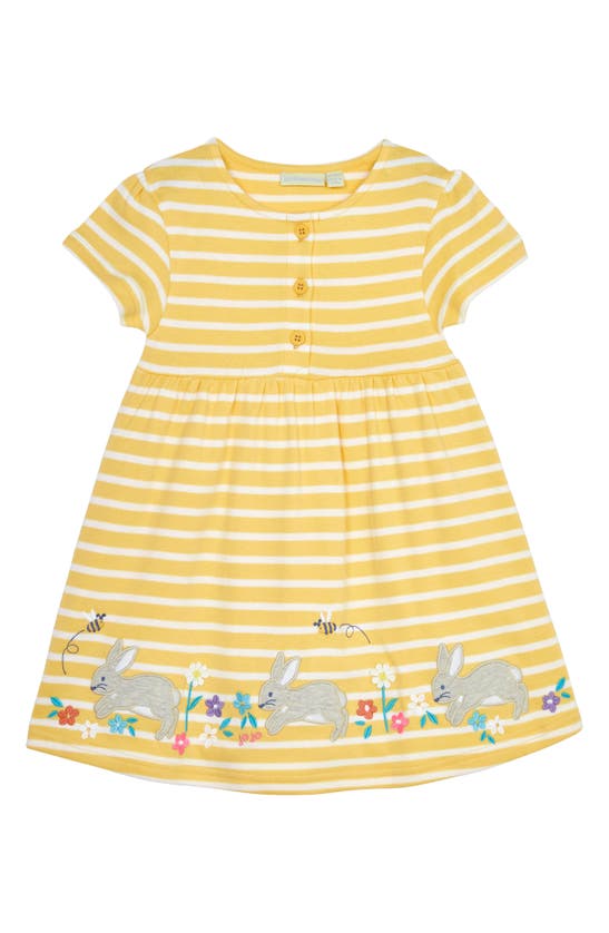 Shop Jojo Maman Bébé Bunny Appliqué Stripe Dress In Yellow