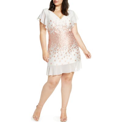 Plus Size Chi Chi London Esmee Jacquard V-Neck Cocktail Dress, White