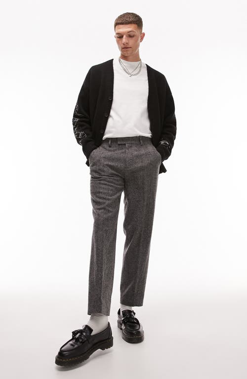 Slim Fit Herringbone Trousers in Grey