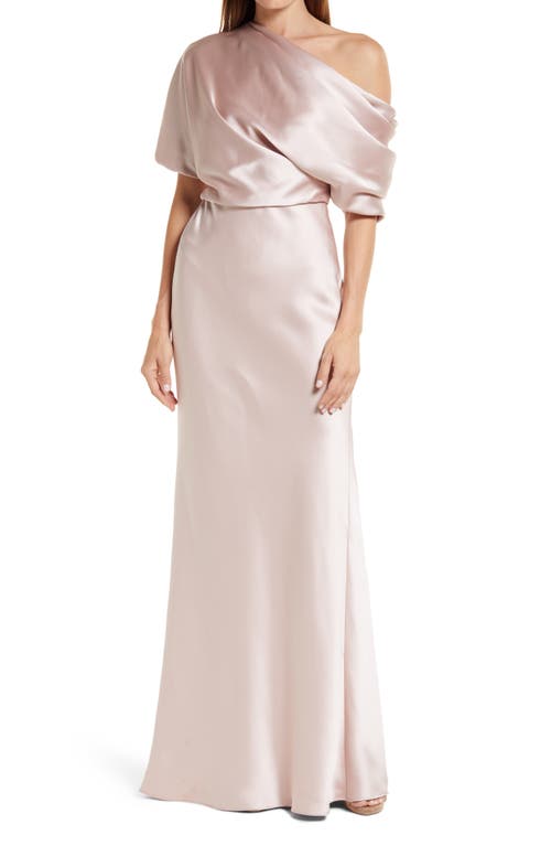 One-Shoulder Fluid Satin Gown in Rose Quartz
