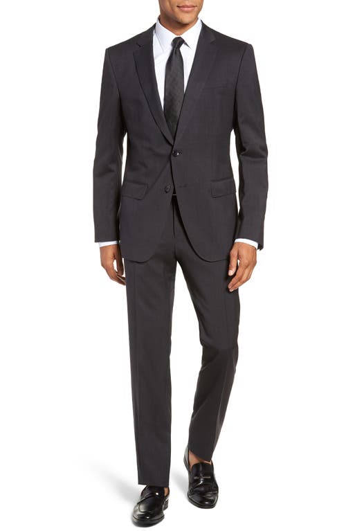 BOSS Genius Trim Fit Solid Wool Suit in Dark Grey