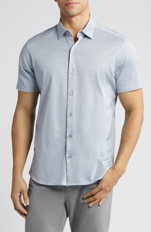 Robert Barakett Gravel Hill Stripe Knit Short Sleeve Button-Up Shirt Blue at Nordstrom,