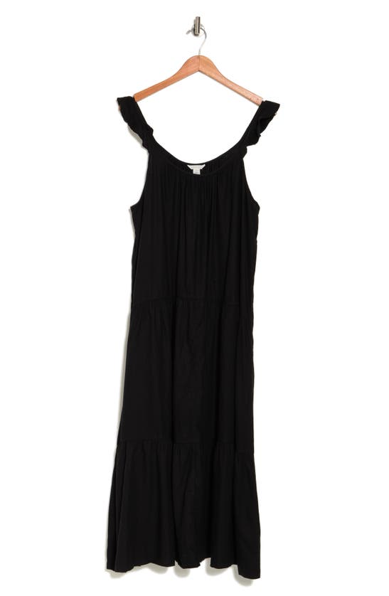 Shop Caslon ® Flutter Sleeve Tiered Linen Blend Midi Dress In Black