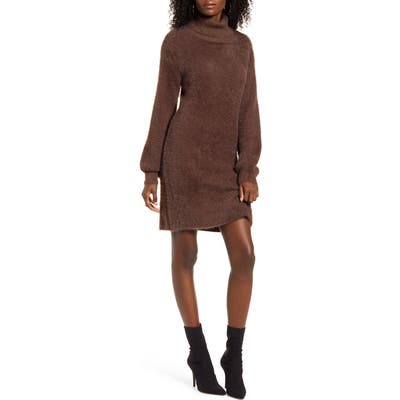 4Si3Nna Caley Eyelash Chenille Turtleneck Sweater Dress, Brown