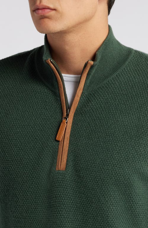 Lorenzo Uomo Merino Wool & Cashmere Bird's Eye Quarter Zip Sweater In Juniper