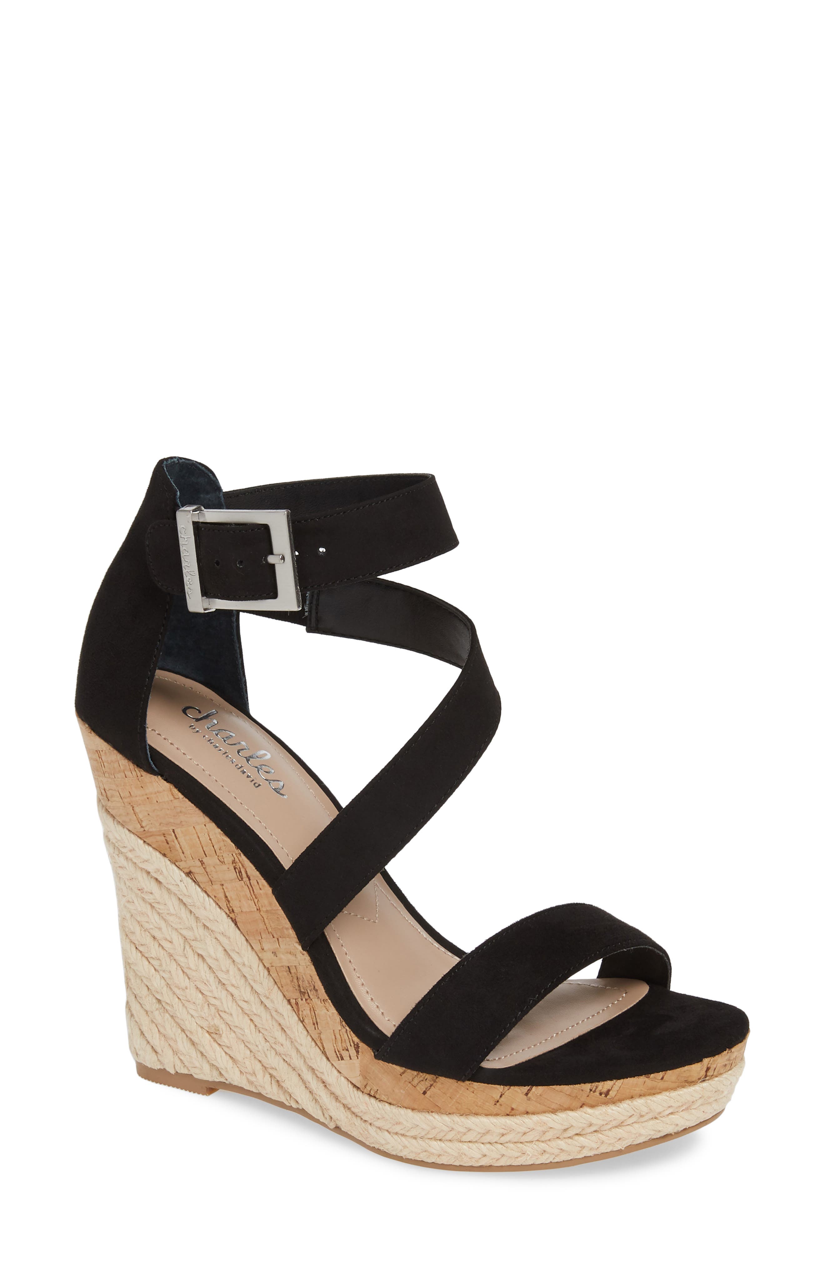 Charles By Charles David Adrielle Asymmetrical Platform Wedge Sandal, Black