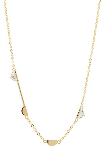 Savvy Cie Jewels Half Moon Station Chain Necklace In Yellow Gold