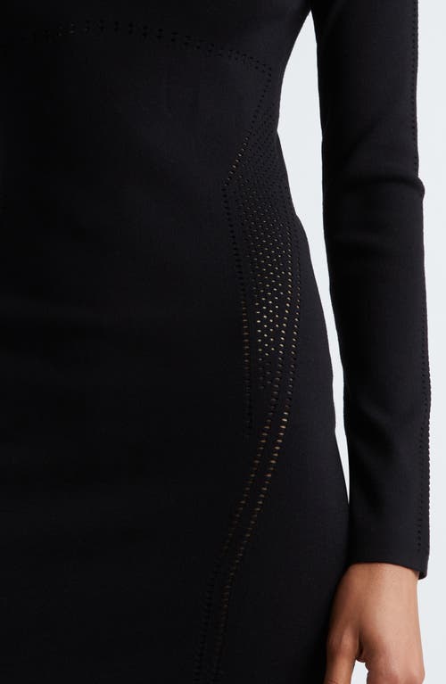 Shop Max Mara Comica Pointelle Long Sleeve Body-con Sweater Dress In Black