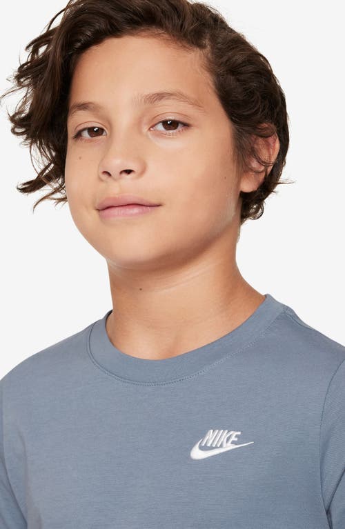 Shop Nike Kids' Embroidered Swoosh T-shirt In Ashen Slate/white