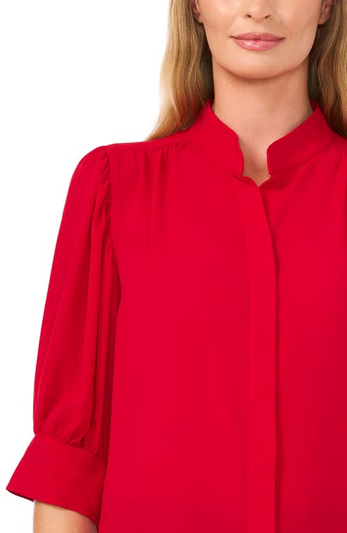 Shop Cece Puff Sleeve Button-up Shirt In Glamour Red