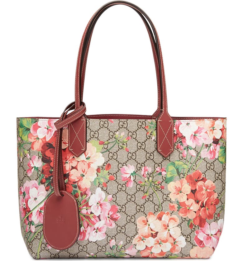 Gucci Small GG Blooms Reversible Canvas & Leather Tote | Nordstrom