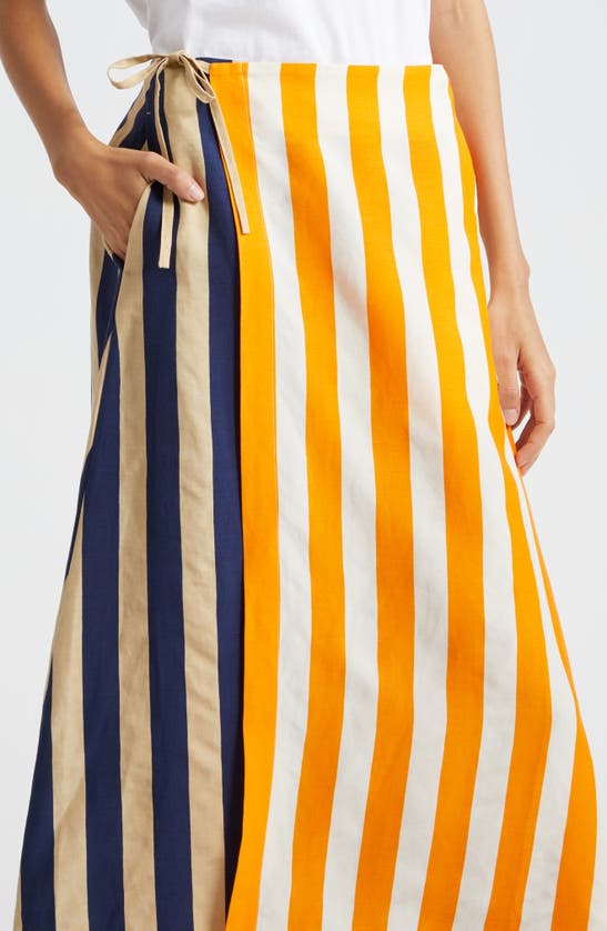 Shop Marimekko Kahlaus Merirosvo Mixed Stripe Wrap Skirt In Orange Off-white Blue Beige