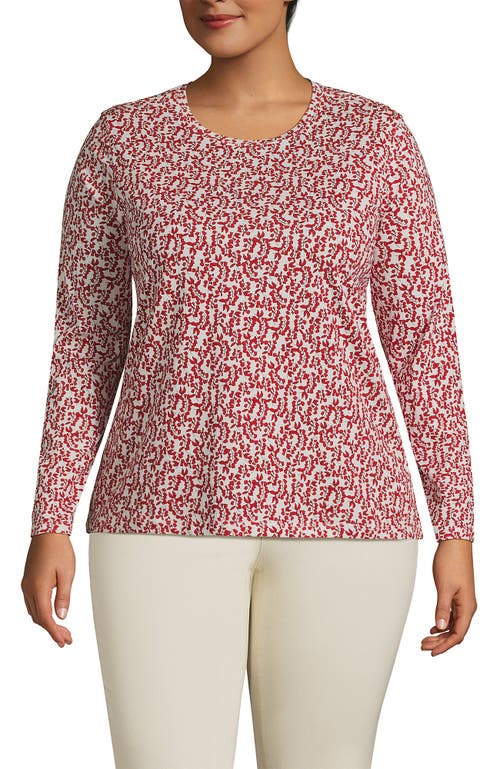 Shop Lands' End Plus Size Relaxed Supima Cotton Long Sleeve Crew Neck T-shirt In Dark Orange Floral Vines