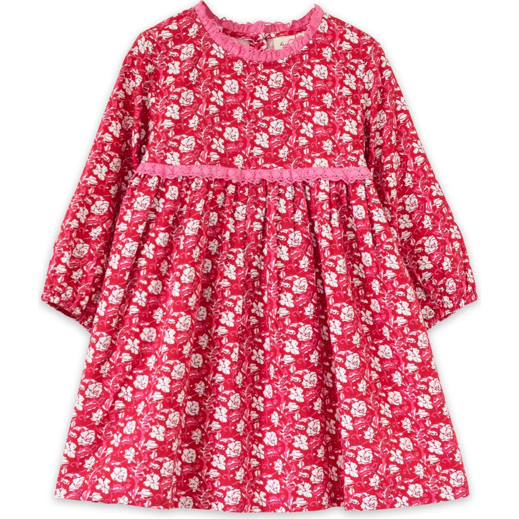 Beet World Toddler Long Sleeves Dress With Lace Trim In Red