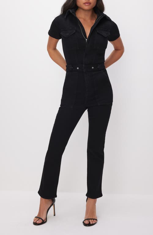 Good American Petite Fit for Success Denim Jumpsuit Black099 at Nordstrom,