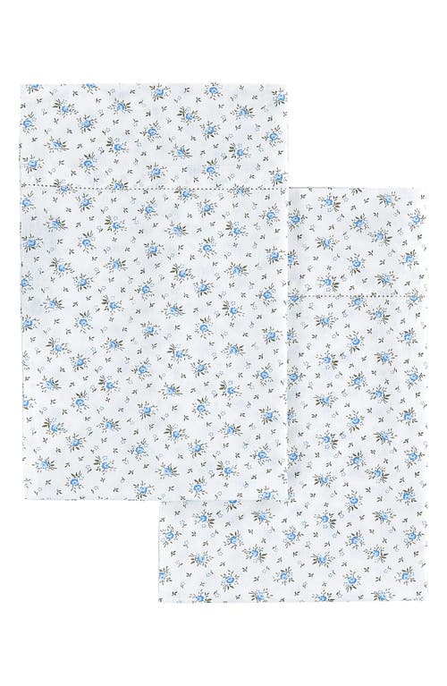 Melange Home Set Of 2 La Fleur Print Percale Cotton Pillowcase In White/blue